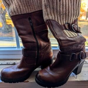 Boc brown leather and textile boots size 6
